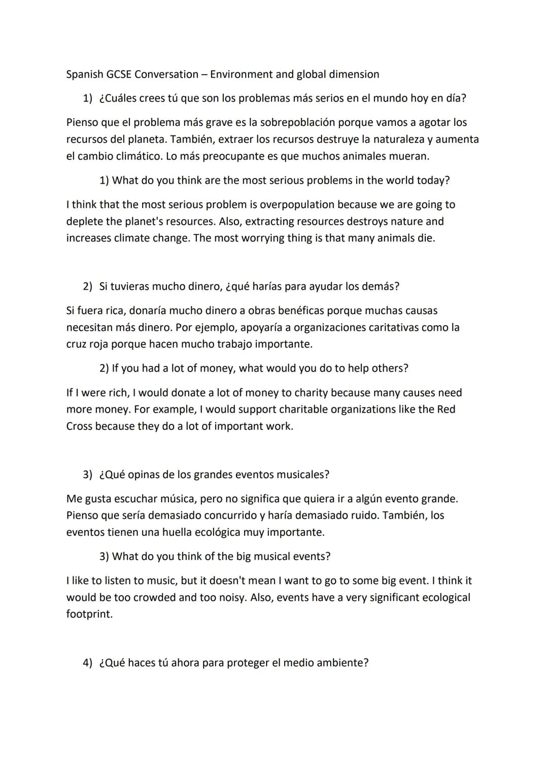 Spanish GCSE Conversation - Environment and global dimension
1) ¿Cuáles crees tú que son los problemas más serios en el mundo hoy en día?
Pi