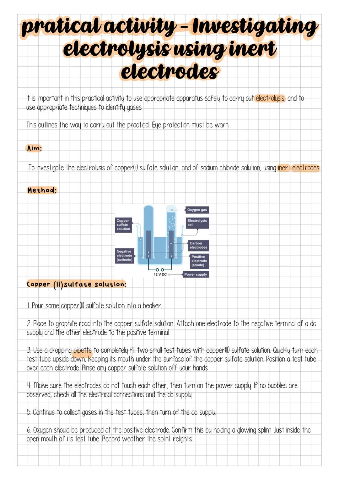 # pratical activity - Investigating
electrolysis using inert
electrodes

It is important in this practical activity to use appropriate appar