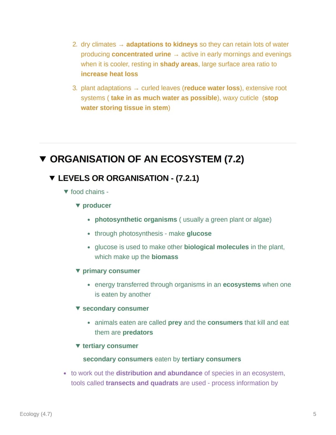 Ecology (4.7)
TOPIC 7 AQA GCSE BIOLOGY
▼ KEY TERMS
Ecology (4.7)
▪ Biodiversity- variety of living organisms
• Carrion - decaying flesh and 