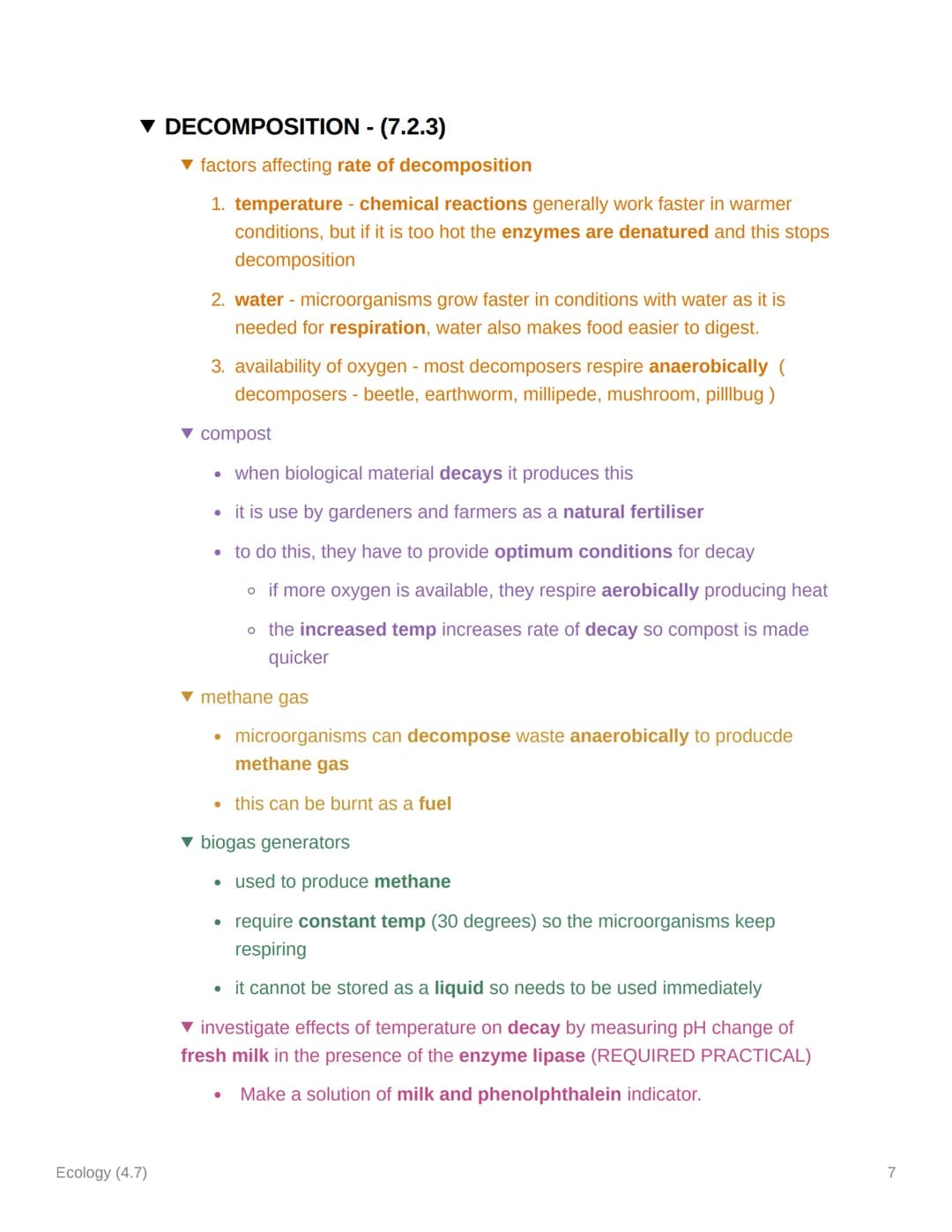 Ecology (4.7)
TOPIC 7 AQA GCSE BIOLOGY
▼ KEY TERMS
Ecology (4.7)
▪ Biodiversity- variety of living organisms
• Carrion - decaying flesh and 