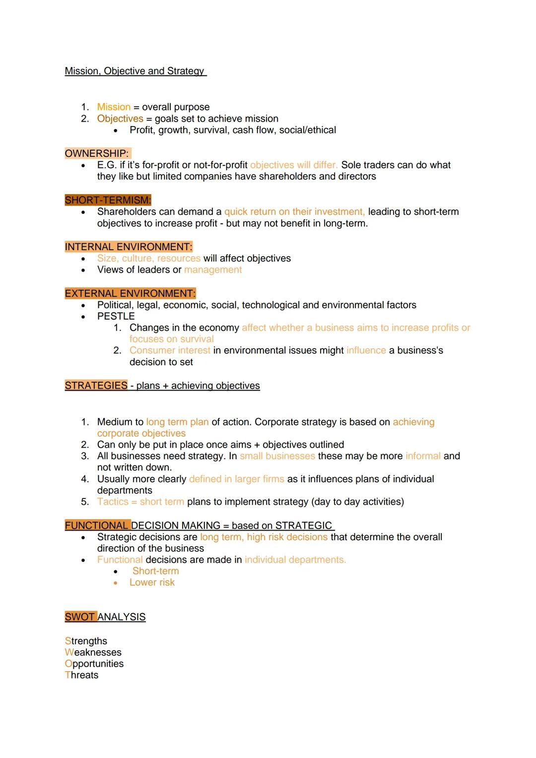 Mission, Corporate Objectives and Strategy (Unit 7) BUSINESS STUDIES A-Level (AQA)