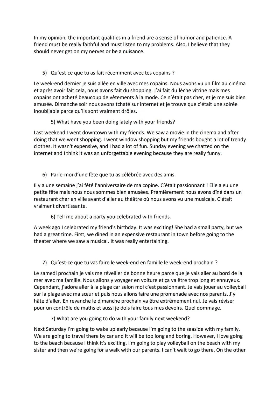 French GCSE - Conversation questions and answers - Theme 1 Who Am I?
1) Quelle est ta personnalité?
Je pense que je suis sympa et parfois gé