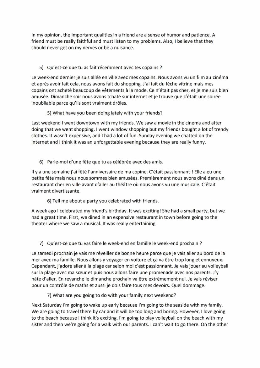 French GCSE - Conversation questions and answers - Theme 1 Who Am I?
1) Quelle est ta personnalité?
Je pense que je suis sympa et parfois gé