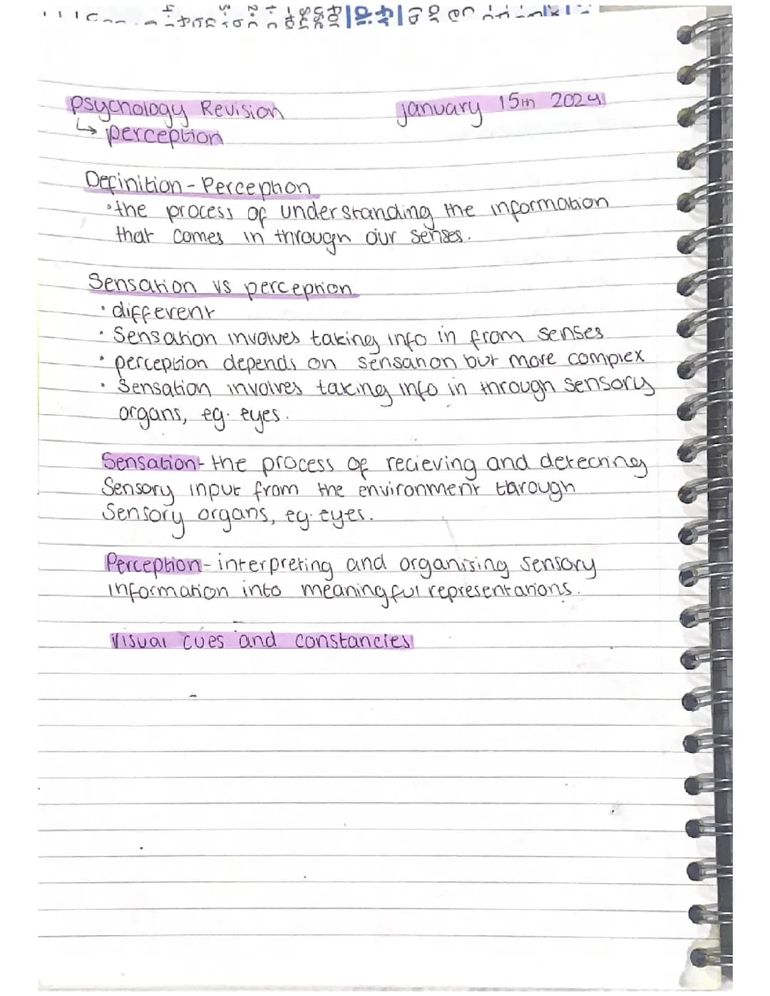 AQA GCSE PSYCHOLOGY PERCEPTION