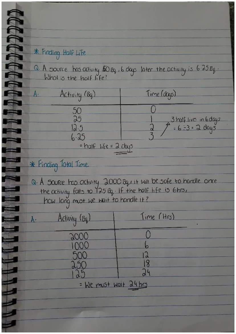 Half Life - Determining Half Life (Numerical Method)
* Findling Initial Activity
QA Source has activity of 8 Bg. It has a half life of 10 mi