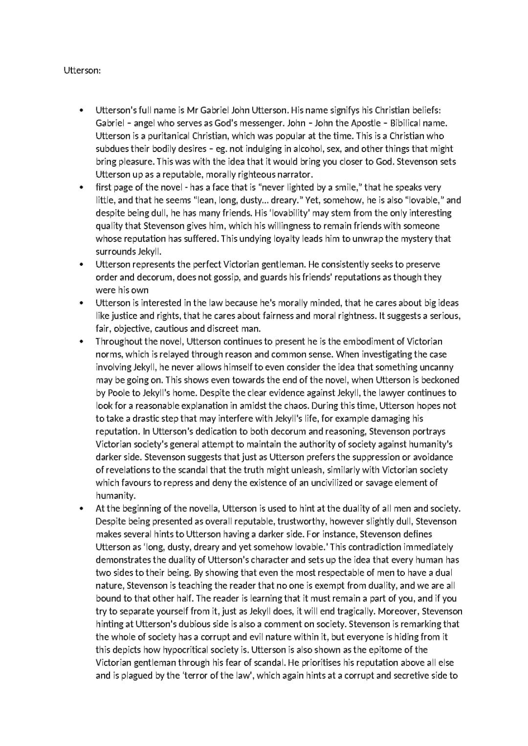 Utterson (Jekyll and Hyde) Analysis