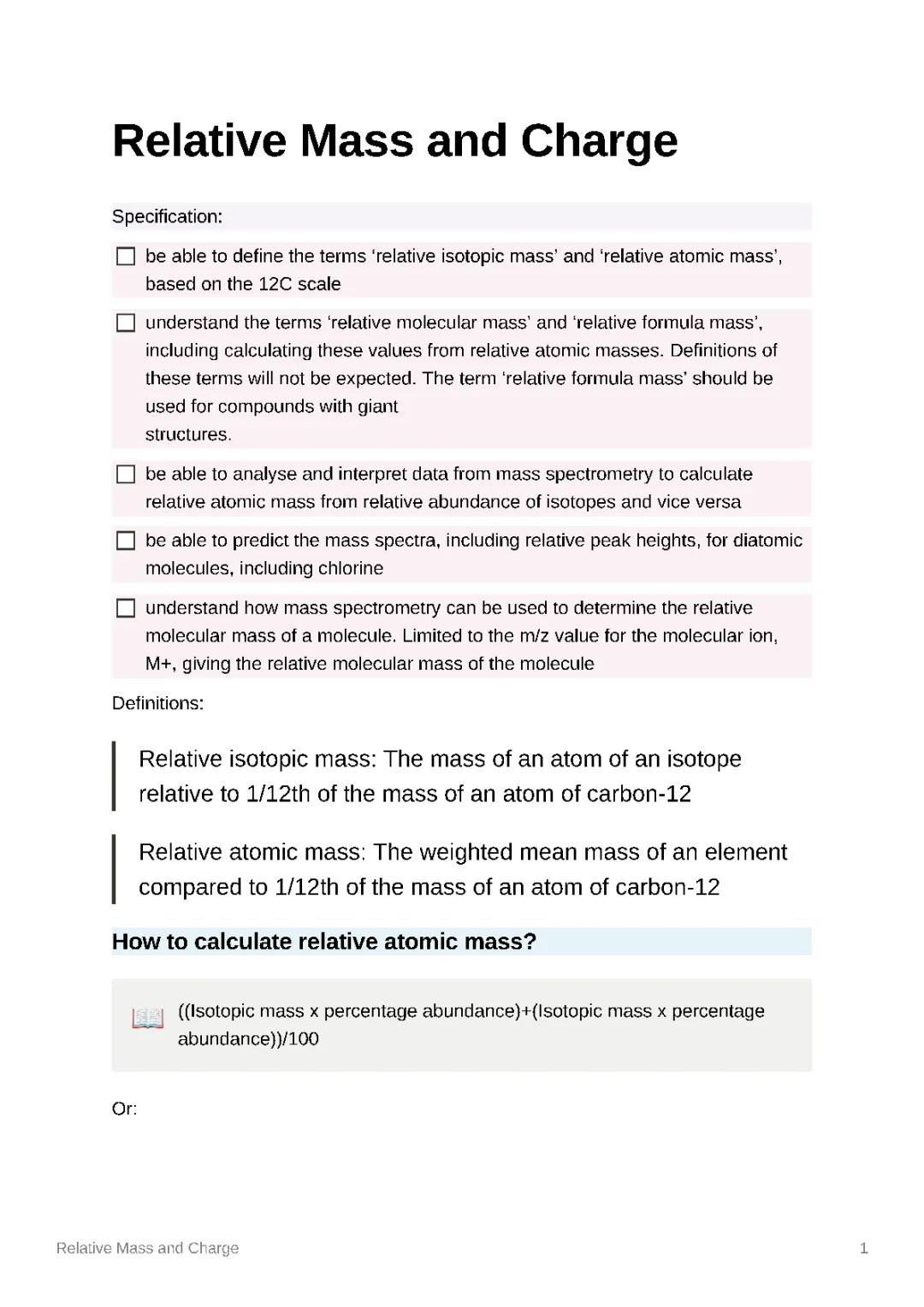 Relative atomic mass calculations, mass spec and isotopes