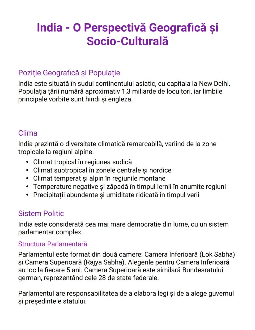 # India - O Perspectivă Geografică și
Socio-Culturală

Poziție Geografică și Populaţie
India este situată în sudul continentului asiatic, cu