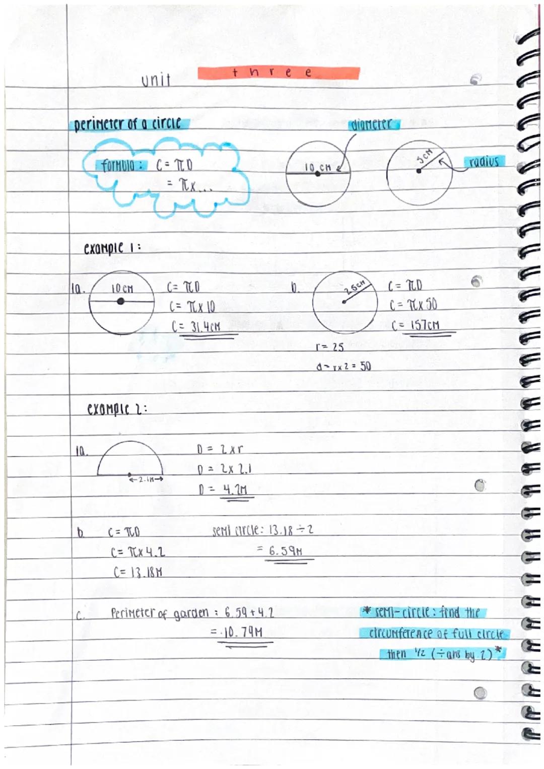 unit
thre
e
perimeter of a circle
formula: C = πED
example
=
X
10.
10 CM
C = πCD
10.
example 2:
12-114
C = πCX 10
С= 31. Чем
D= 2xr
D= 2x 2.