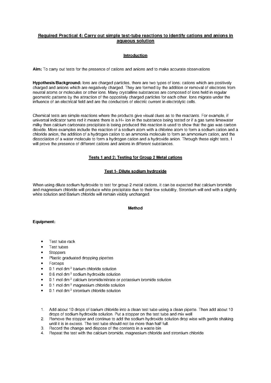 Fun Guide to Test Tube Reactions for Cations and Anions - A Level & GCSE