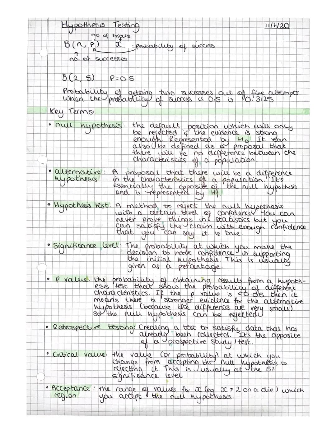 Statistics Revision
The binomial distribution
Binomial coefficient : how many ways there are of choosing
unordered outcomes from all of the 
