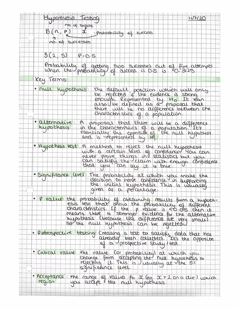 Statistics Revision
The binomial distribution
Binomial coefficient : how many ways there are of choosing
unordered outcomes from all of the 