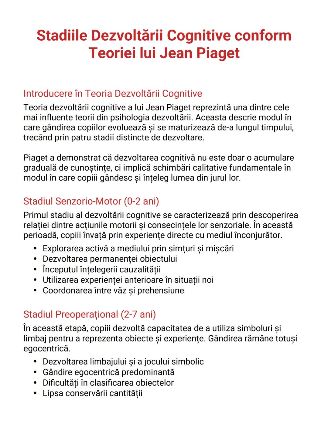 # Stadiile Dezvoltării Cognitive conform
# Teoriei lui Jean Piaget

Introducere în Teoria Dezvoltării Cognitive

Teoria dezvoltării cognitiv