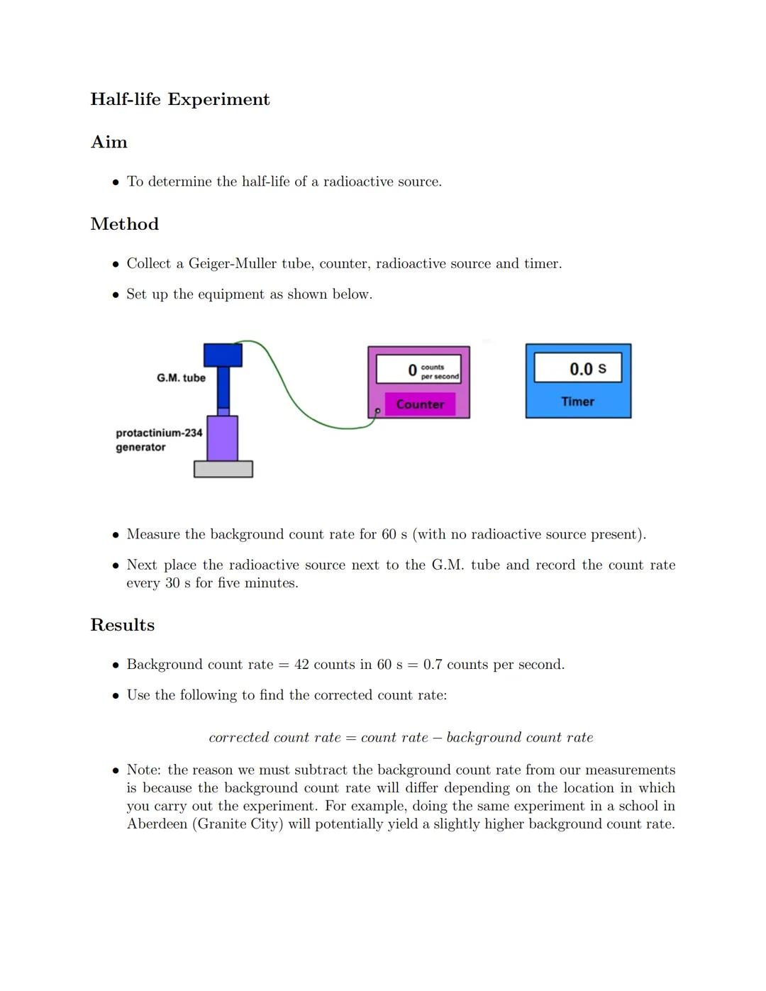 ## 1.12 Half-life

*   The activity of any radioactive source will always decrease with time.
*   The half-life of a radioactive source is t