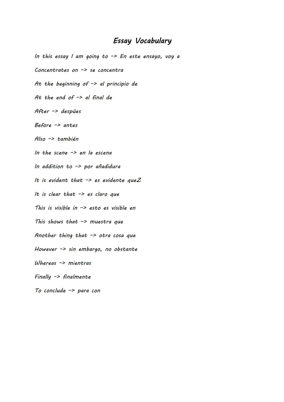 Essay Vocabulary
In this essay I am going to -> En este ensayo, voy a
Concentrates on -> se concentra
At the beginning of -> al principio de