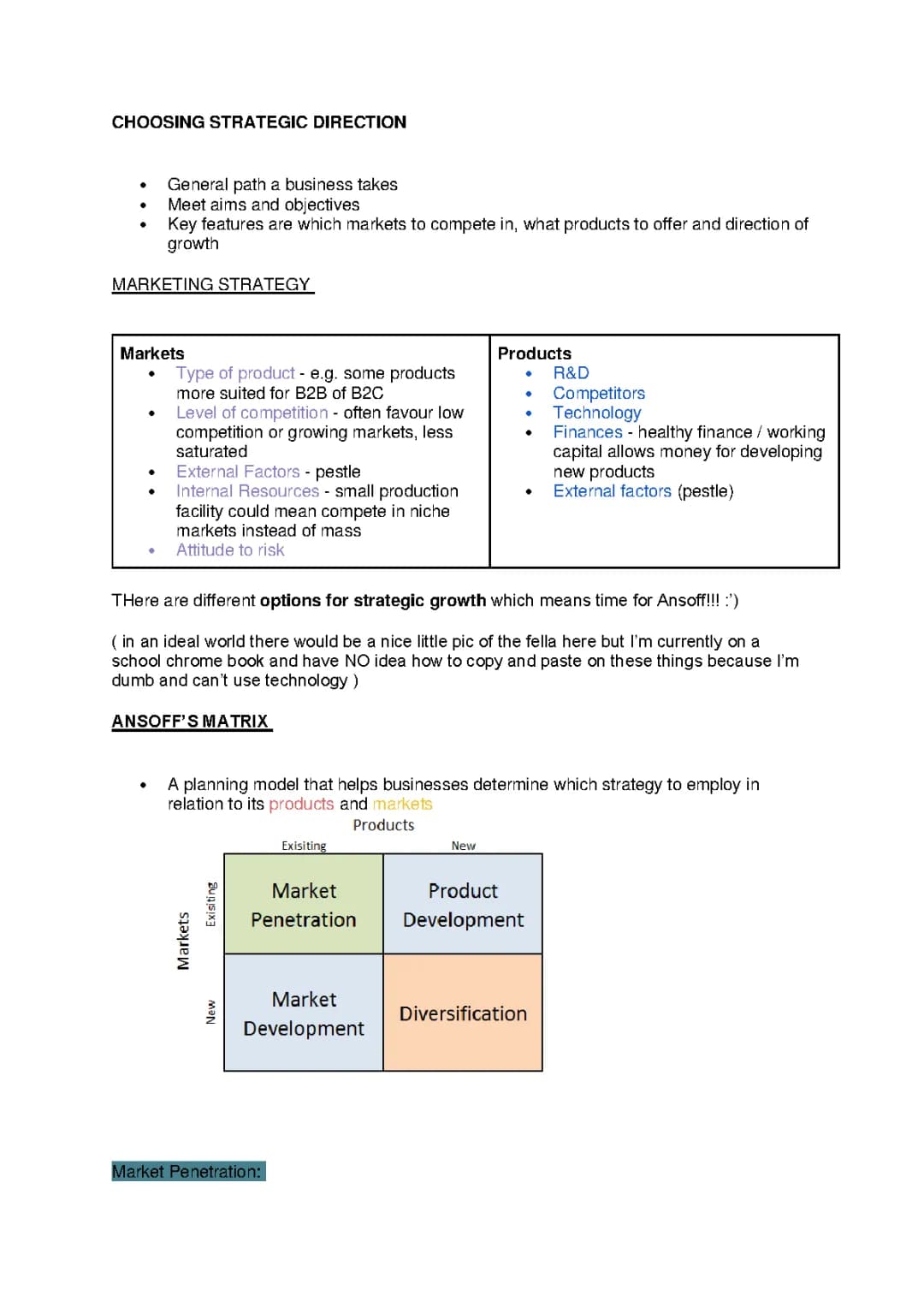 Choosing Strategic Direction: A Level AQA Business Unit 8 & 9 - Examples & Strategy