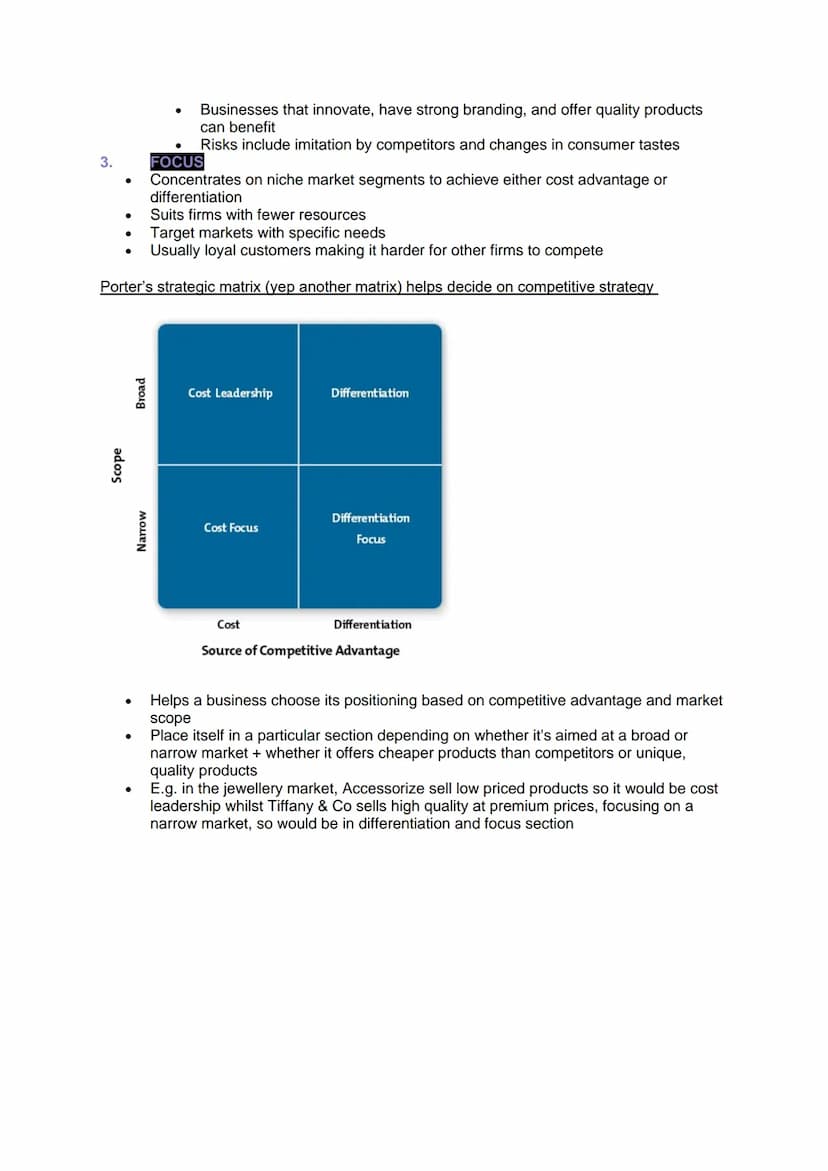 CHOOSING STRATEGIC DIRECTION
General path a business takes
Meet aims and objectives
Key features are which markets to compete in, what produ