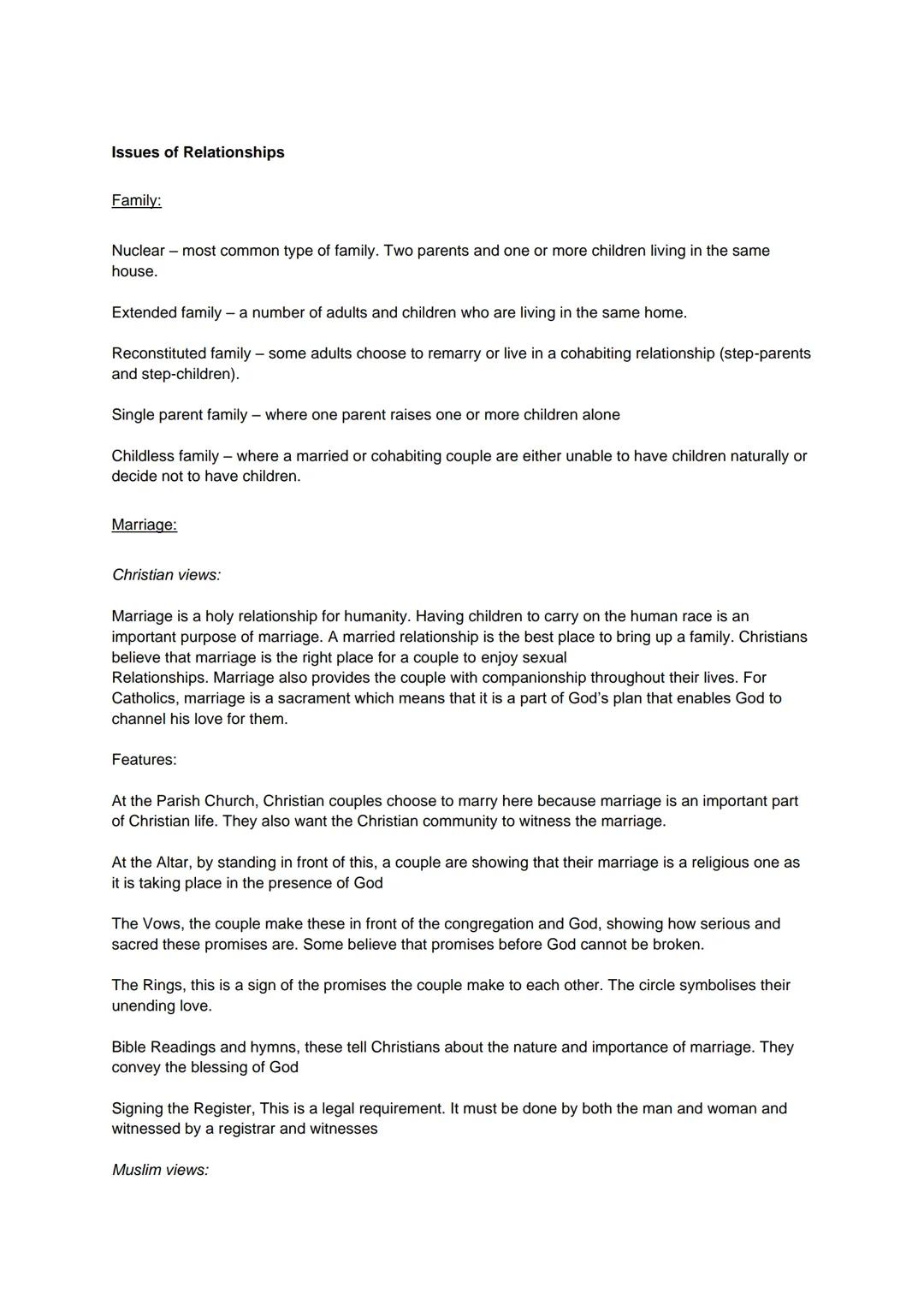 # Issues of Relationships

Family:

Nuclear - most common type of family. Two parents and one or more children living in the same
house.

Ex