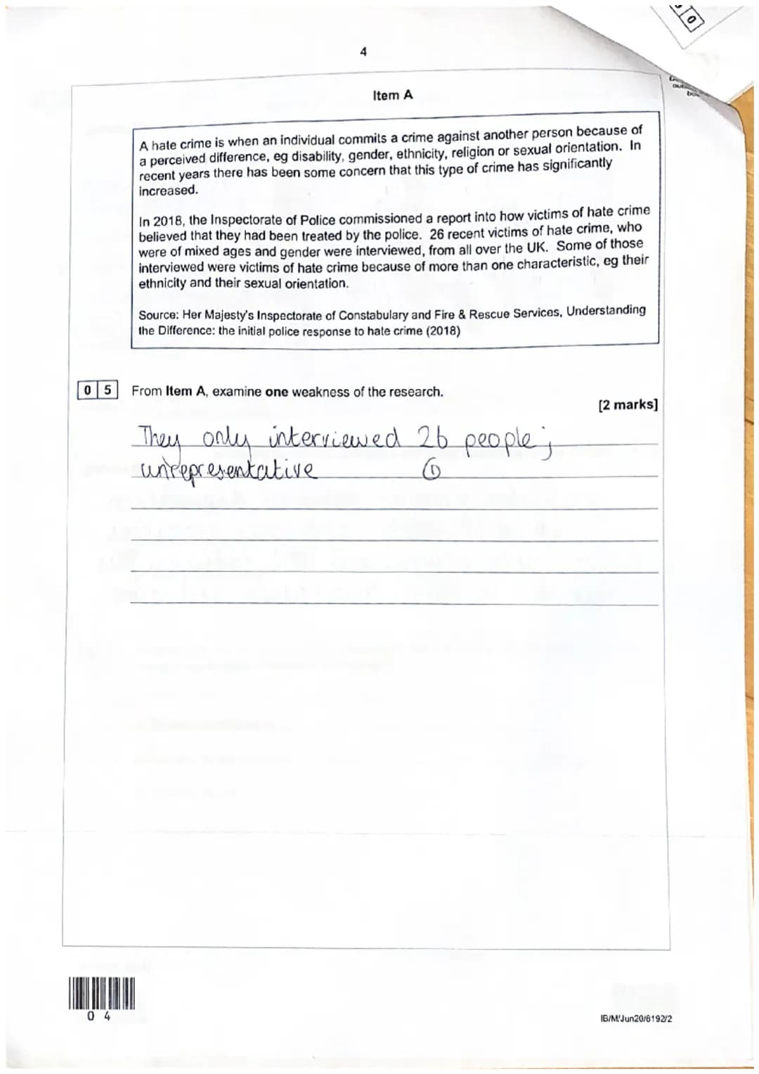 CORRECT METHOD
Only one answer per question is allowed.
For each answer completely fill in the circle alongside the appropriate answer.
01
0