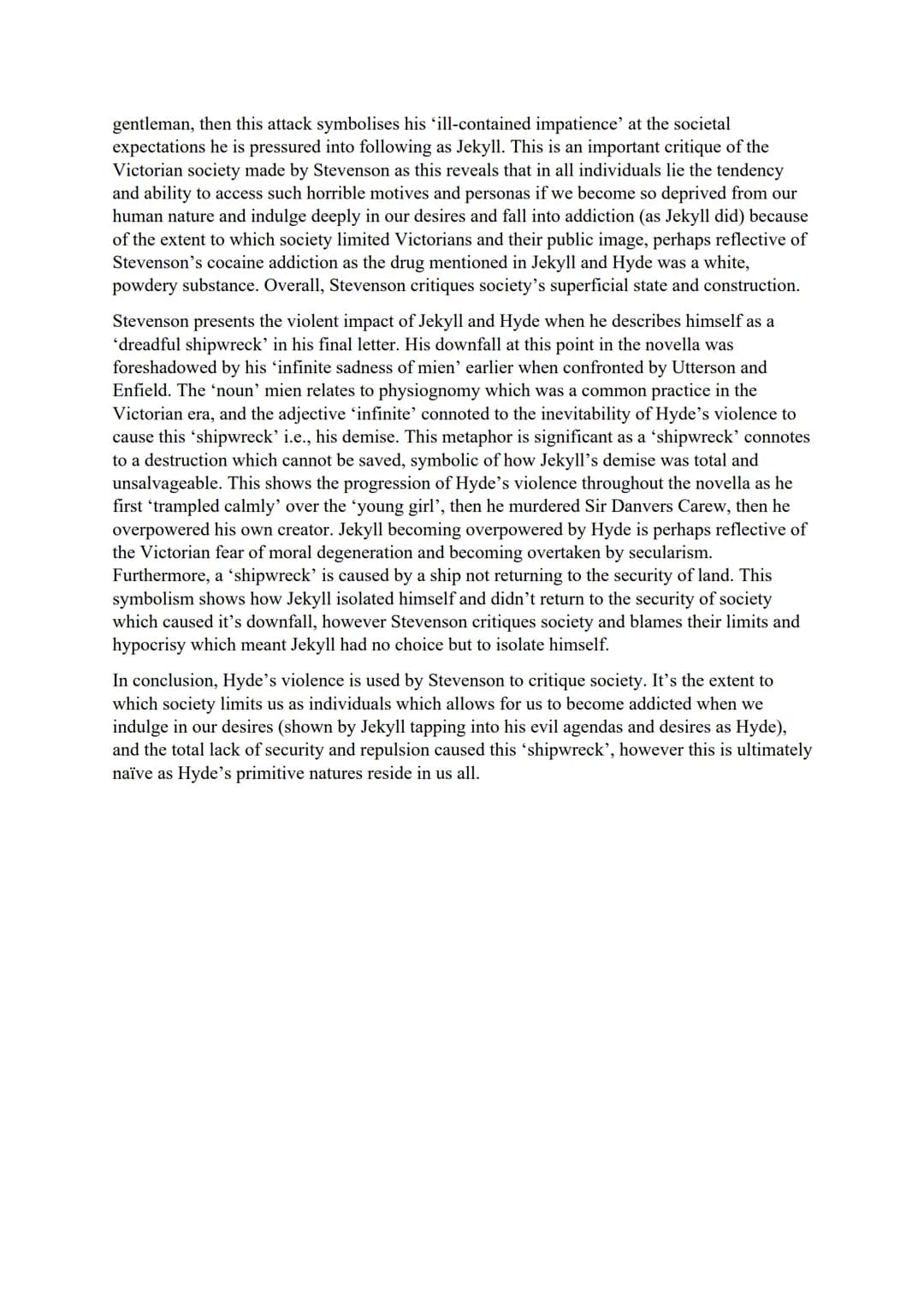 GCSE AQA English Literature
Dr Jekyll and Mr Hyde by RL Stevenson - Model essay
How does Stevenson present the use of violence in the novel?