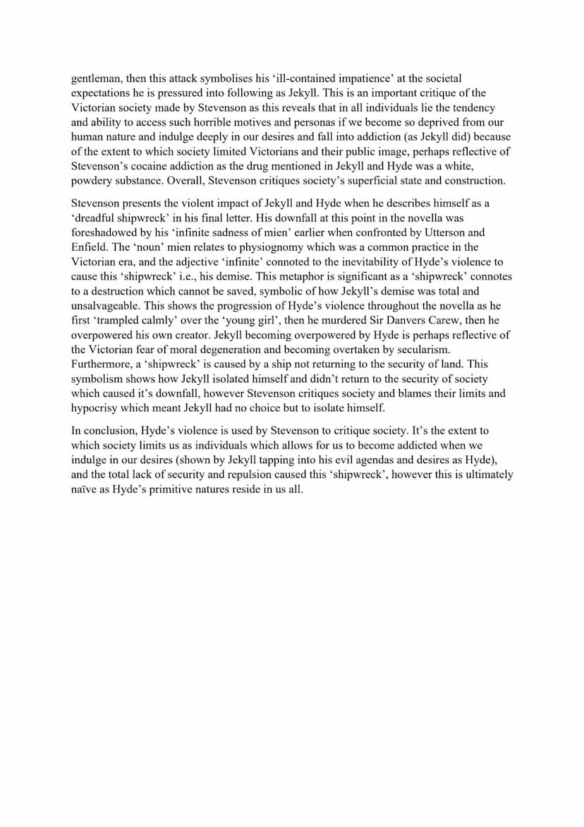 GCSE AQA English Literature
Dr Jekyll and Mr Hyde by RL Stevenson - Model essay
How does Stevenson present the use of violence in the novel?