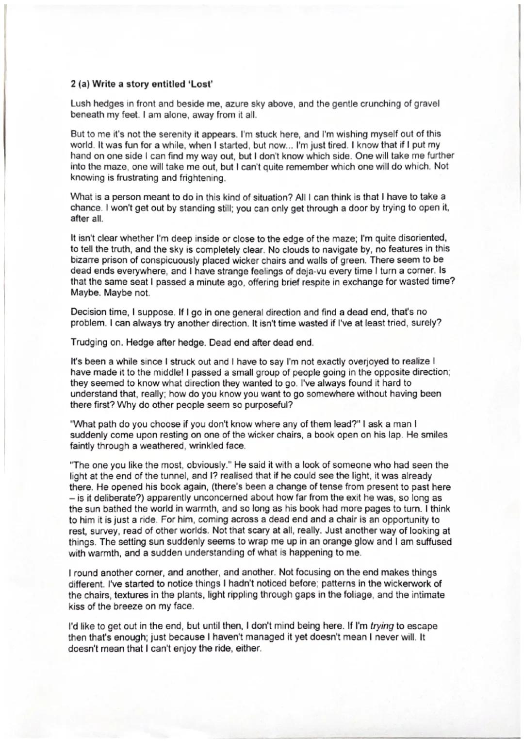 English Language Paper 1 Q5 response