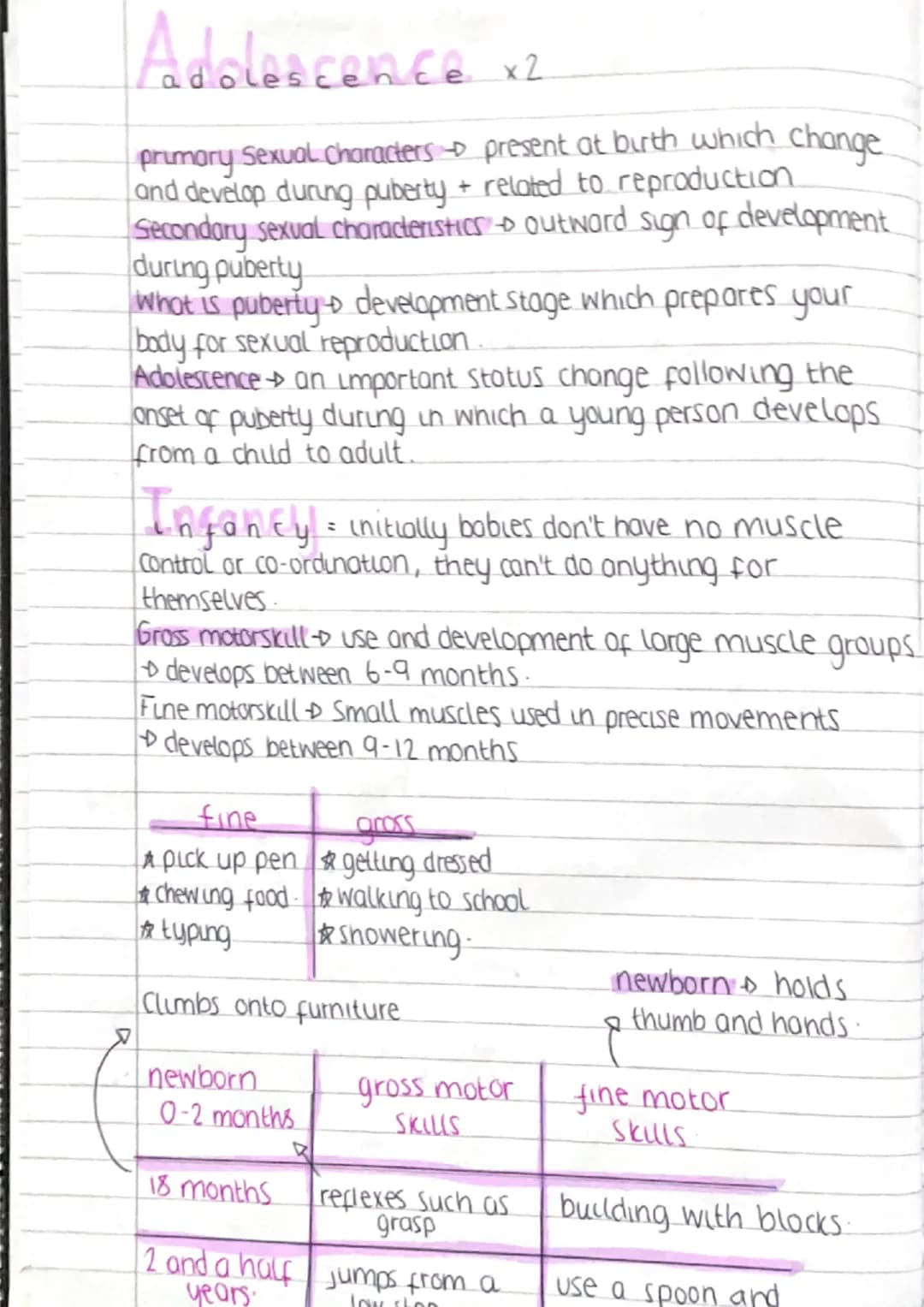 <h2 id="the3stagesofadolescence">The 3 Stages of Adolescence</h2>
<p>Primary Sexual Characters are present at birth but change and develop d