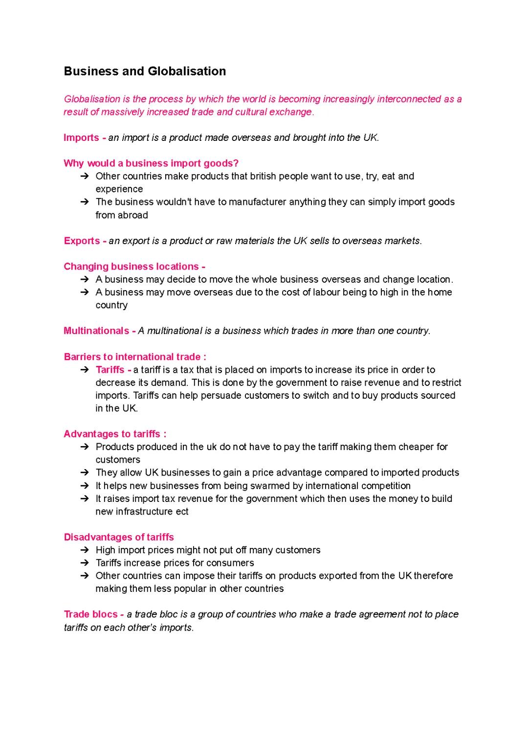 GCSE Edexcel Business and Globalisation