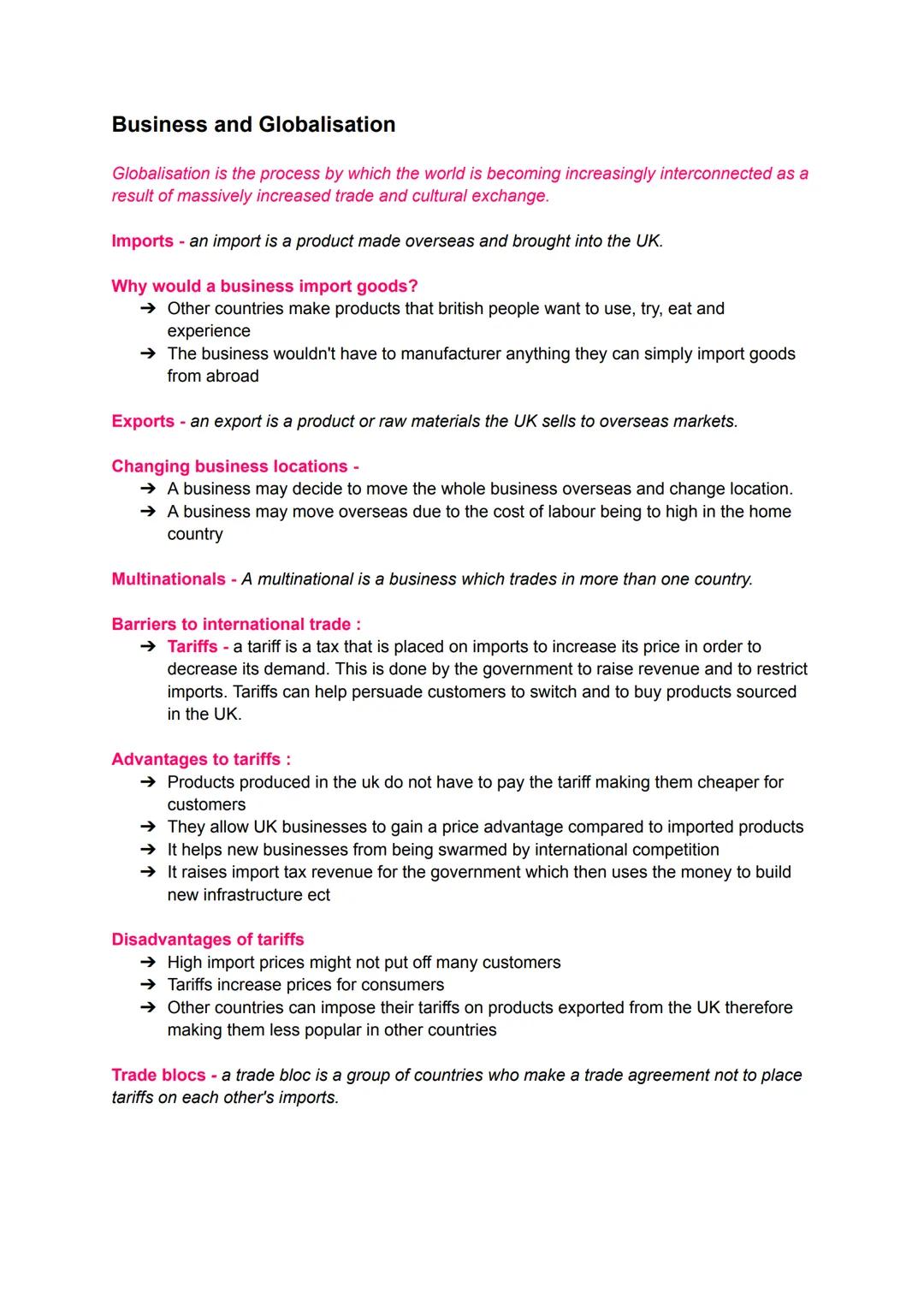 Business and Globalisation
Globalisation is the process by which the world is becoming increasingly interconnected as a
result of massively 