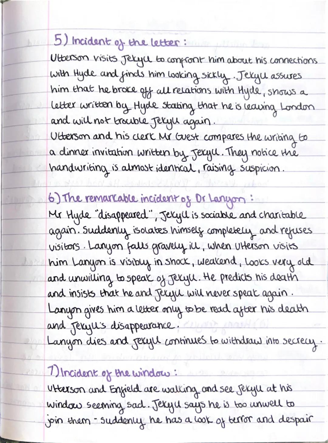 Jekyll and Hyde
Chapter summaries.
1) Story of the door:
Utterson and Enfield are on their usual Sunday walk.
Enfield recounts a story about