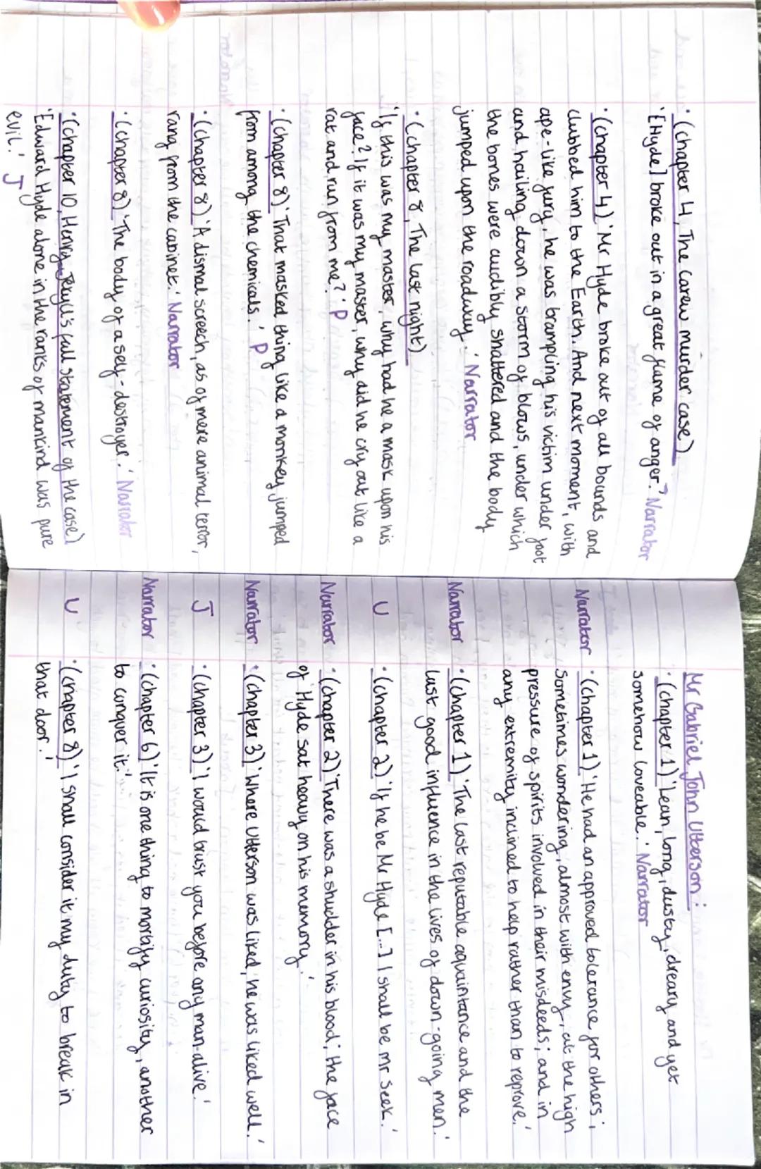 Jekyll and Hyde
Chapter summaries.
1) Story of the door:
Utterson and Enfield are on their usual Sunday walk.
Enfield recounts a story about
