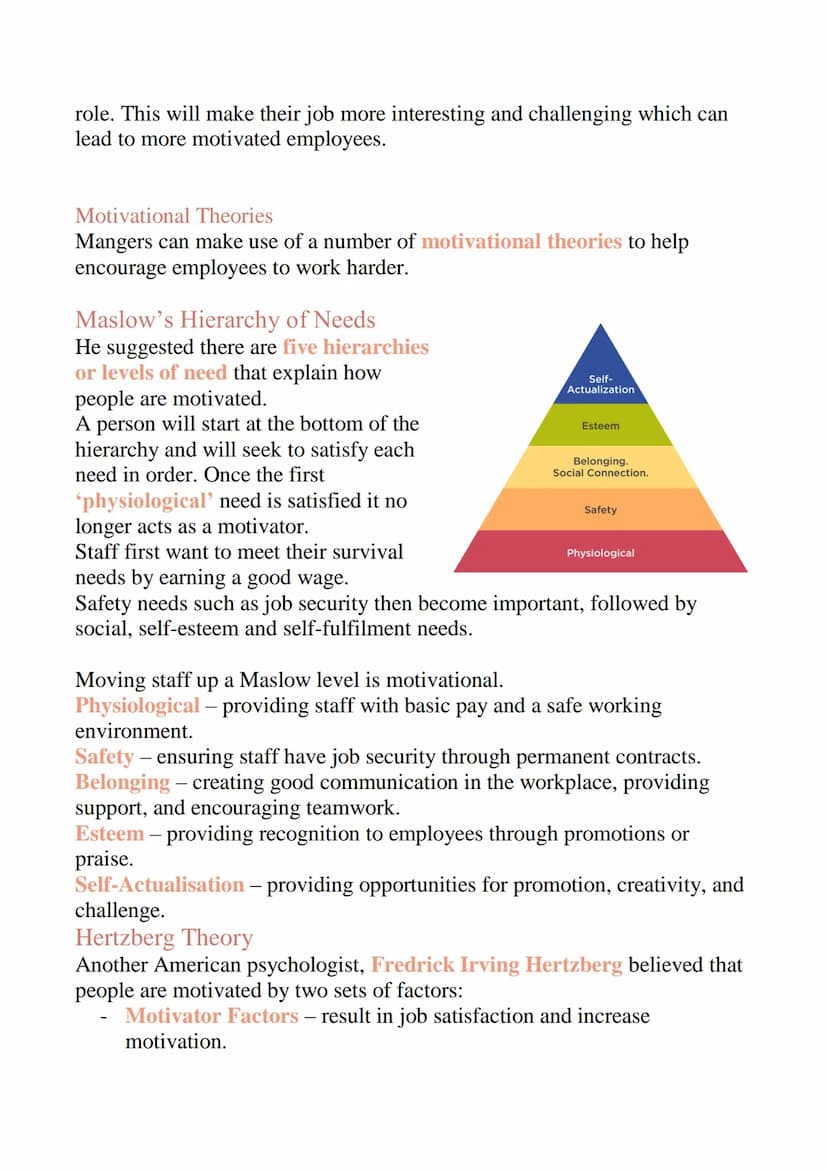 Motivation and Leadership
Retaining and Motivating Staff
It is important that stuff stay motivated at work. Motivated staff will lead
to:
In