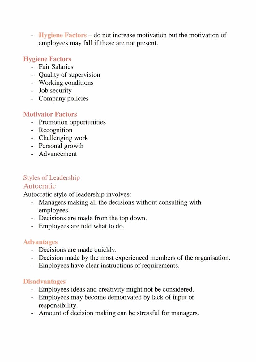 Motivation and Leadership
Retaining and Motivating Staff
It is important that stuff stay motivated at work. Motivated staff will lead
to:
In