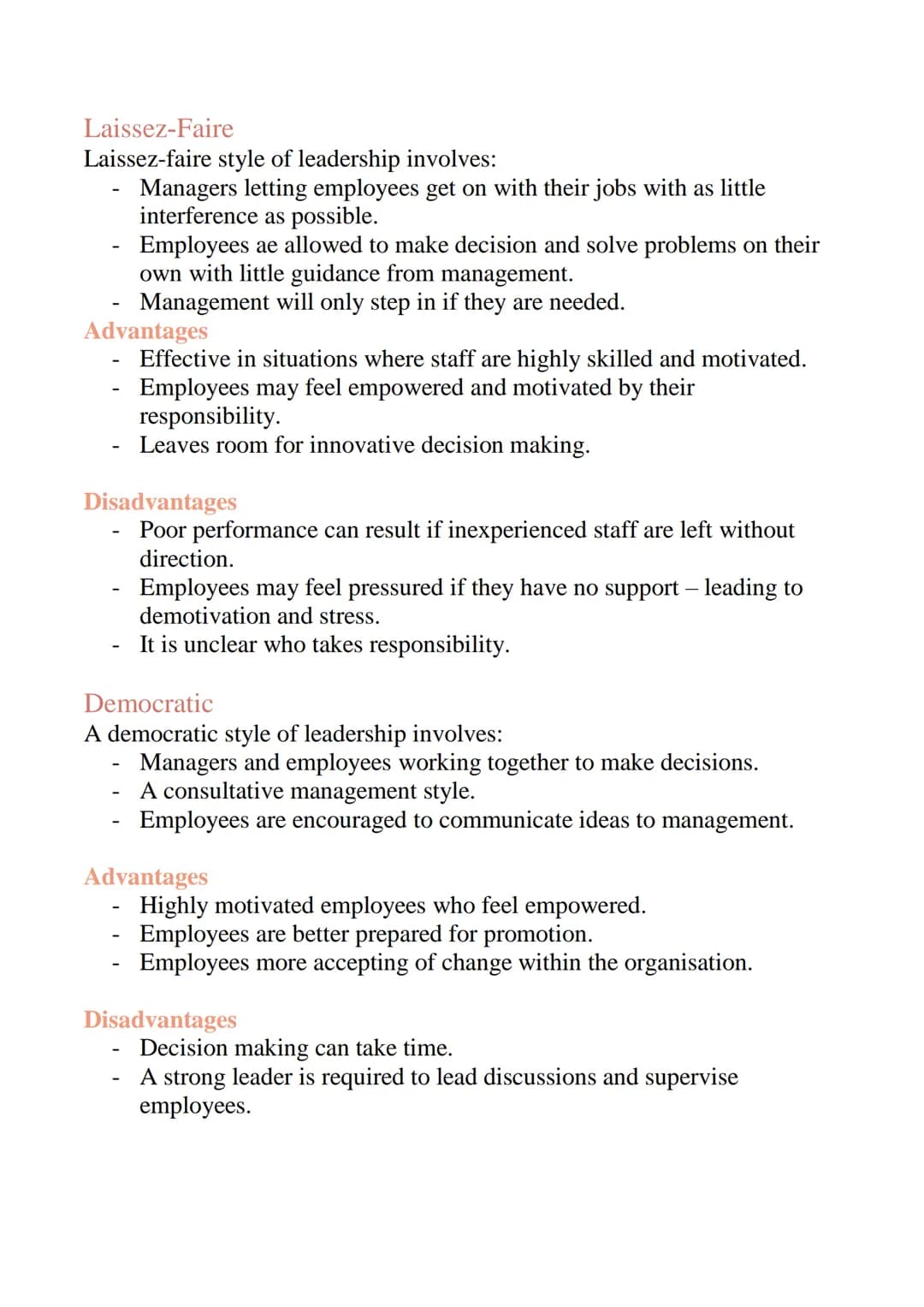 Motivation and Leadership
Retaining and Motivating Staff
It is important that stuff stay motivated at work. Motivated staff will lead
to:
In