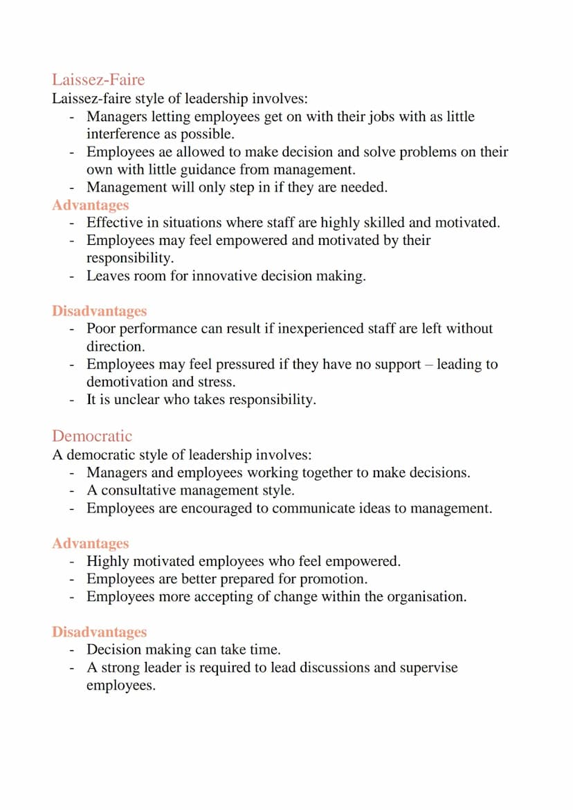 Motivation and Leadership
Retaining and Motivating Staff
It is important that stuff stay motivated at work. Motivated staff will lead
to:
In