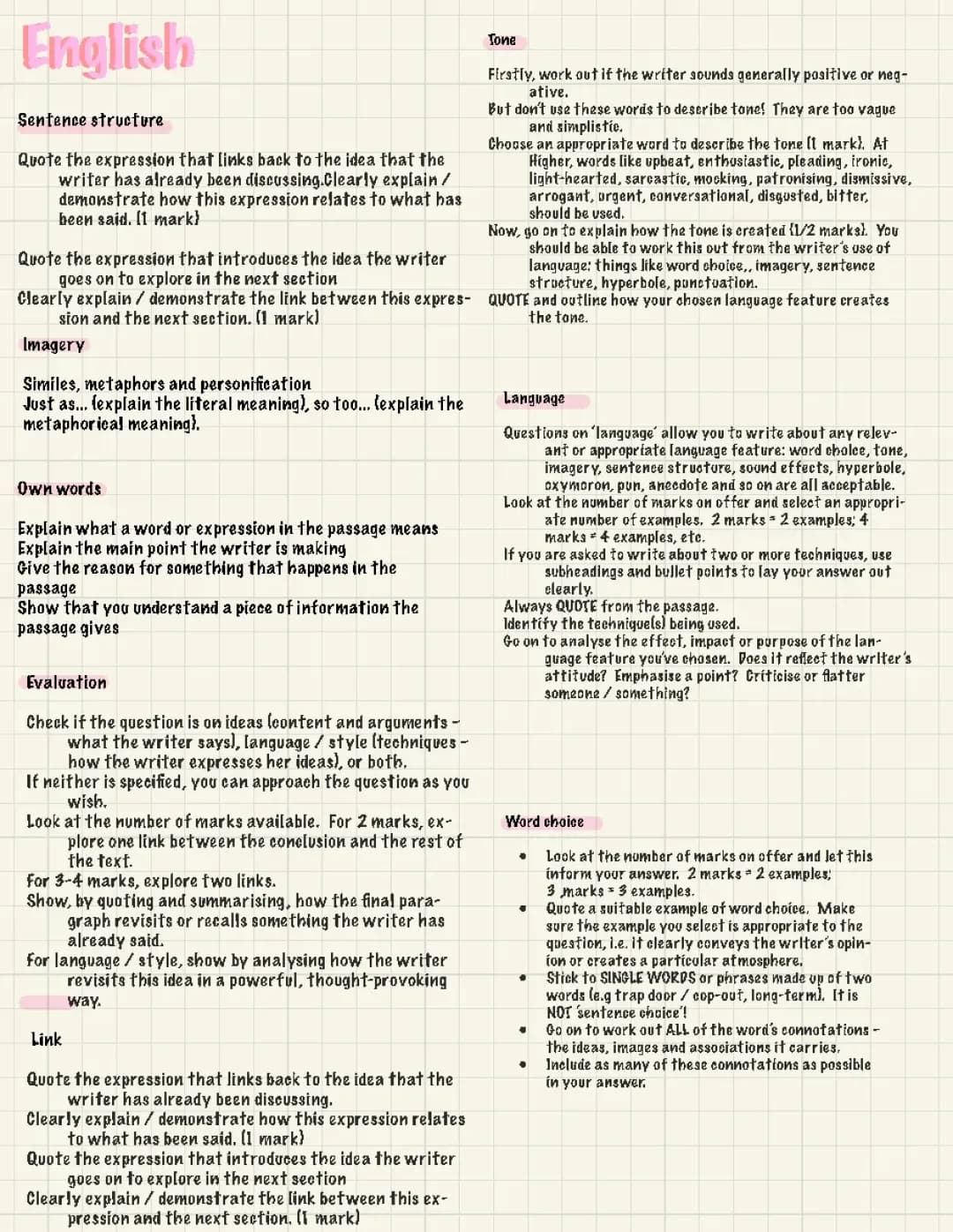 Higher English RUAE Techniques and Questions for Kids