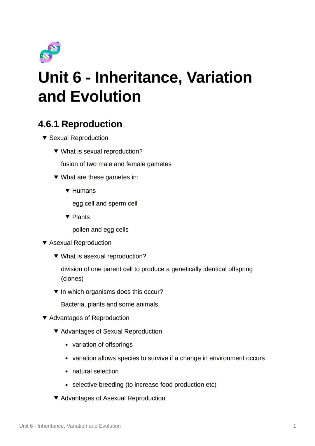 Unit 6 - Inheritance, Variation
and Evolution
4.6.1 Reproduction
▼ Sexual Reproduction
▼ What is sexual reproduction?
fusion of two male and