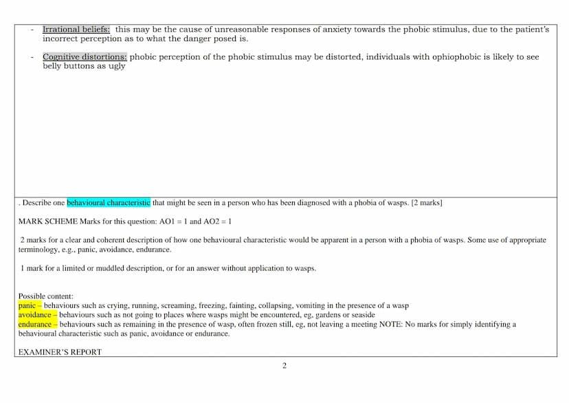 2023 EXAMINATION: PSYCHOPATHOLOGY -
THE BEHAVIOURAL APPROACH TO EXPLAINING PHOBIAS
The two-process model, including classical and operant co