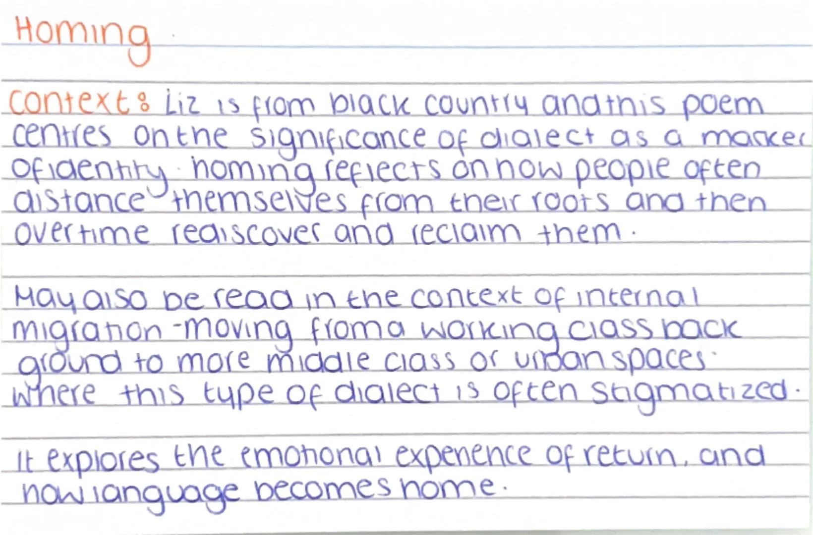 # POEM

BOOKLET

♡ WORLDS AND LIVES : English Paper 2 ♡ Homing
context: Liz is from black country andthis poem
centres on the significance o
