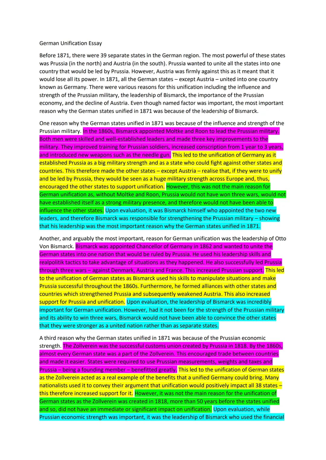 German Unification Essay
Before 1871, there were 39 separate states in the German region. The most powerful of these states
was Prussia (in 
