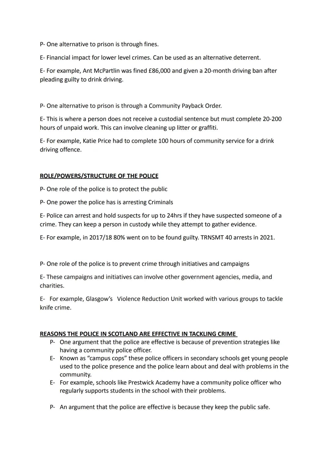 Crime and Law PEE Paragraphs
Causes of crime
Social
P- One social cause of crime is drug
E- People with addictions commit crime to fund thei