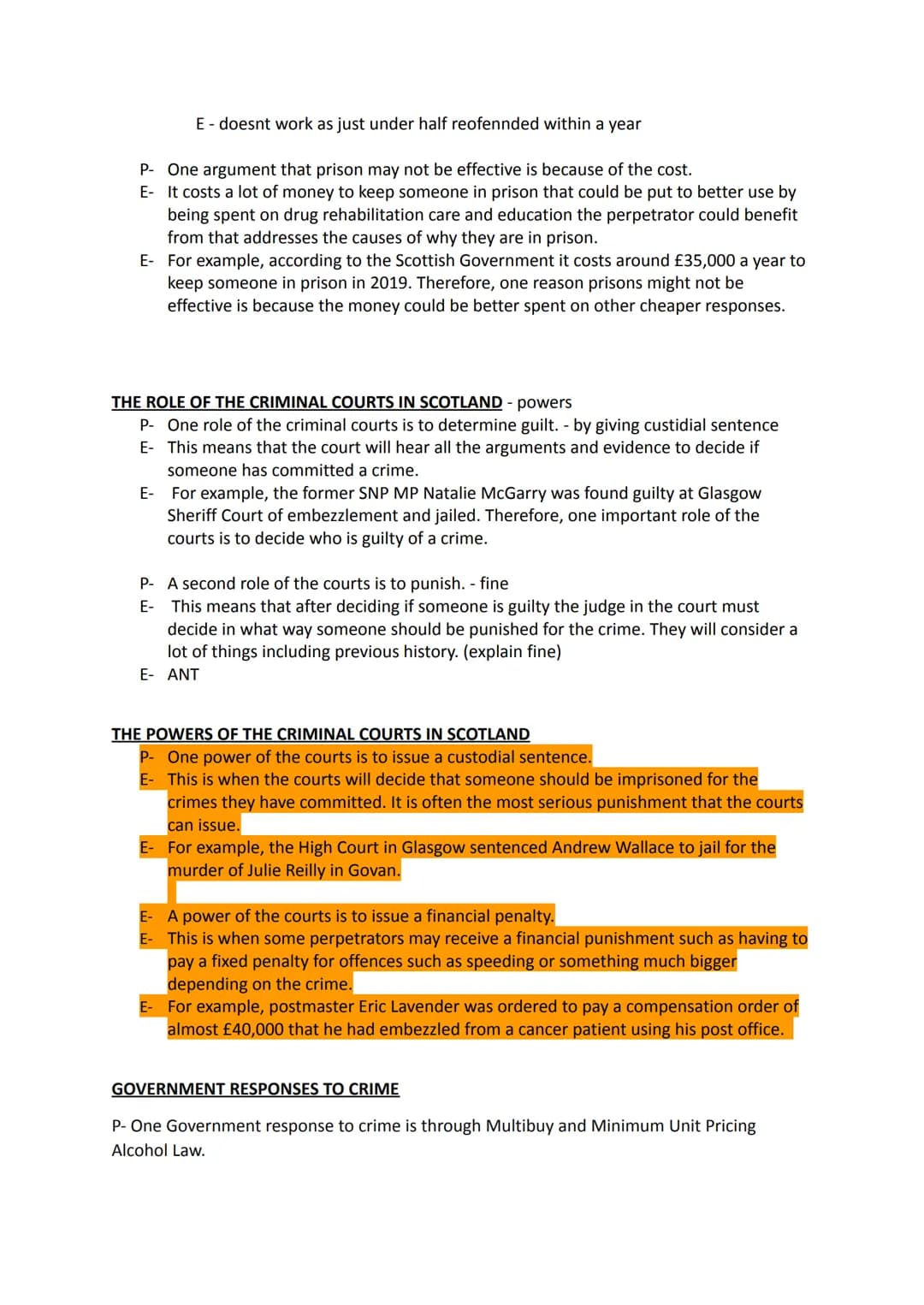 Crime and Law PEE Paragraphs
Causes of crime
Social
P- One social cause of crime is drug
E- People with addictions commit crime to fund thei