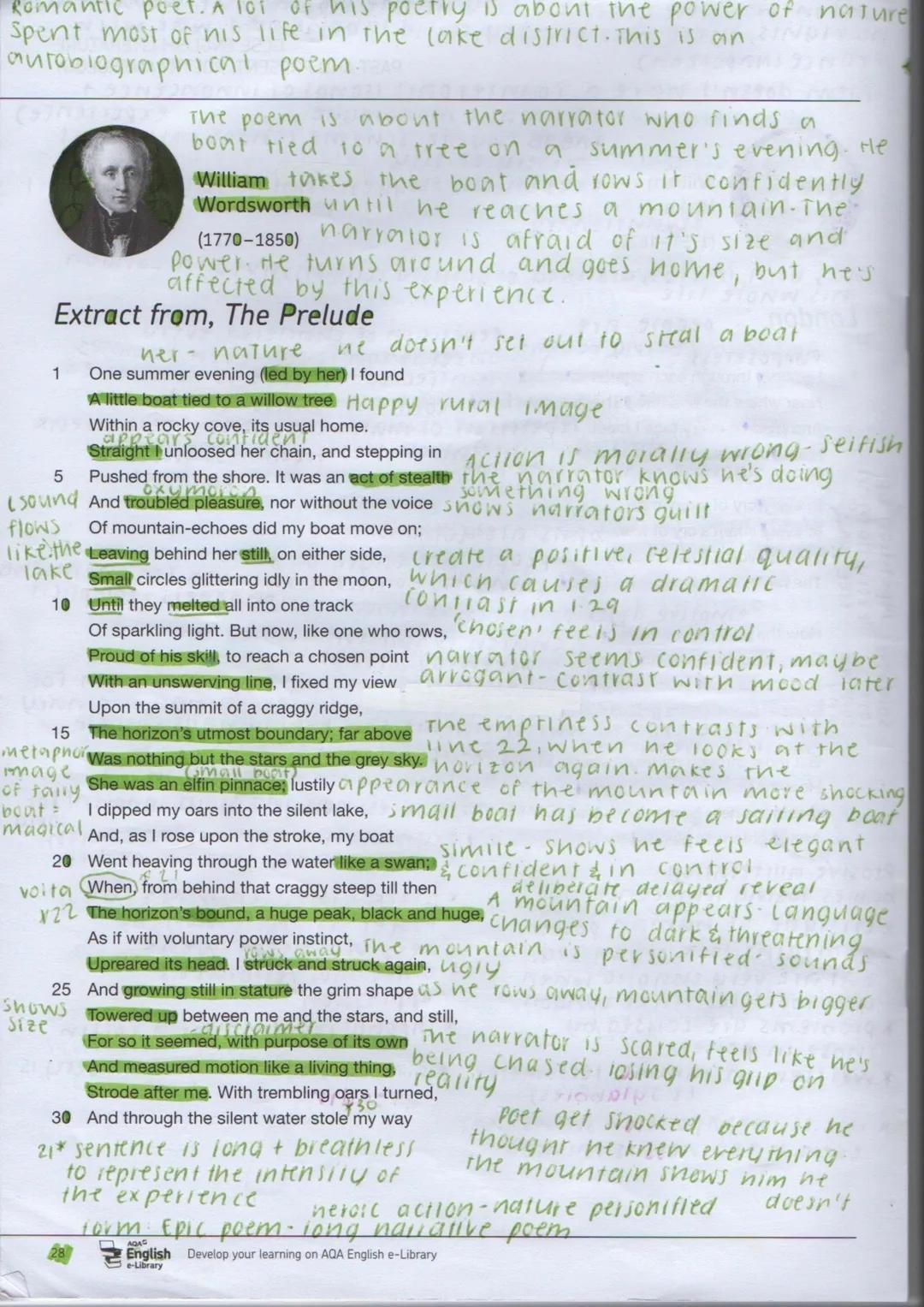 Extract from The Prelude Poem PDF - Nature in Romantic Poetry & Mr Bruff Annotations