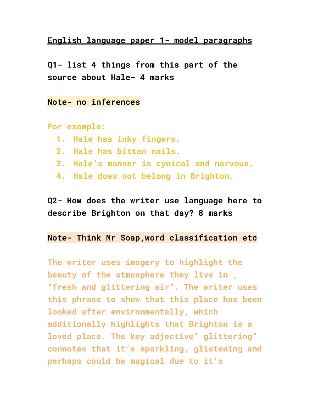 AQA ENGLISH LANGUAGE MODEL PARAGRAPHS AND TIPS