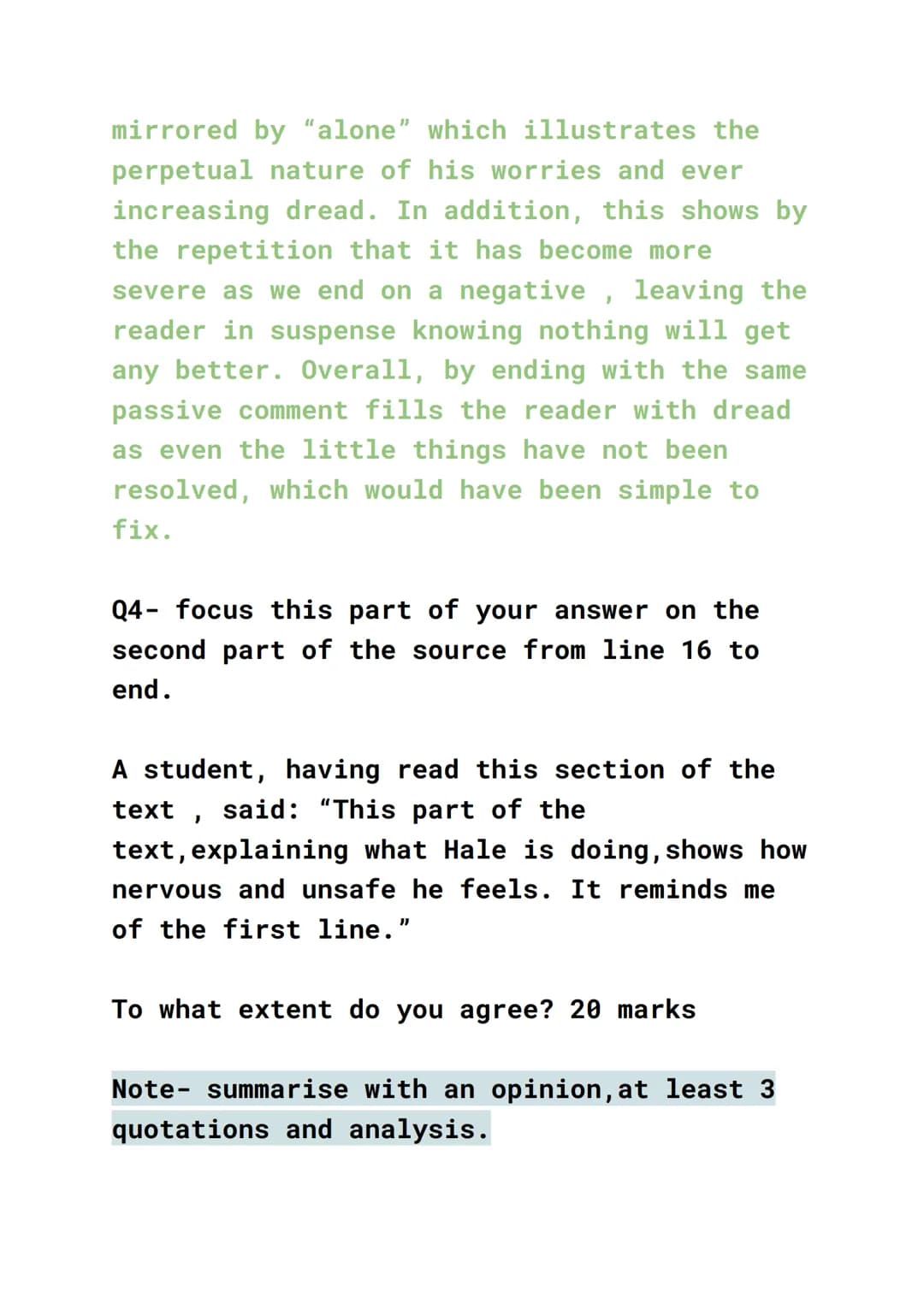 English language paper 1- model paragraphs
Q1- list 4 things from this part of the
source about Hale- 4 marks
Note no inferences
For example