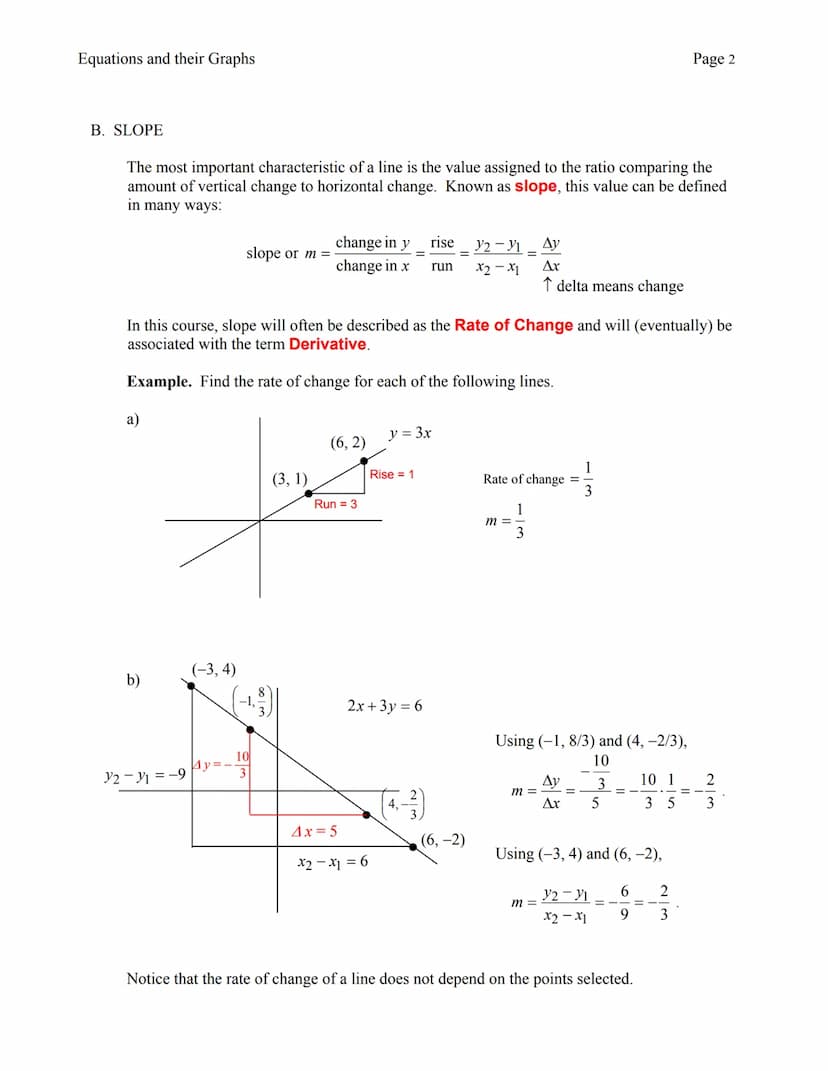 I. LINEAR EQUATIONS
A. GRAPHS
Any equation with first powers of x and/or y is referred to as a linear equation. When
graphed, all ordered (x