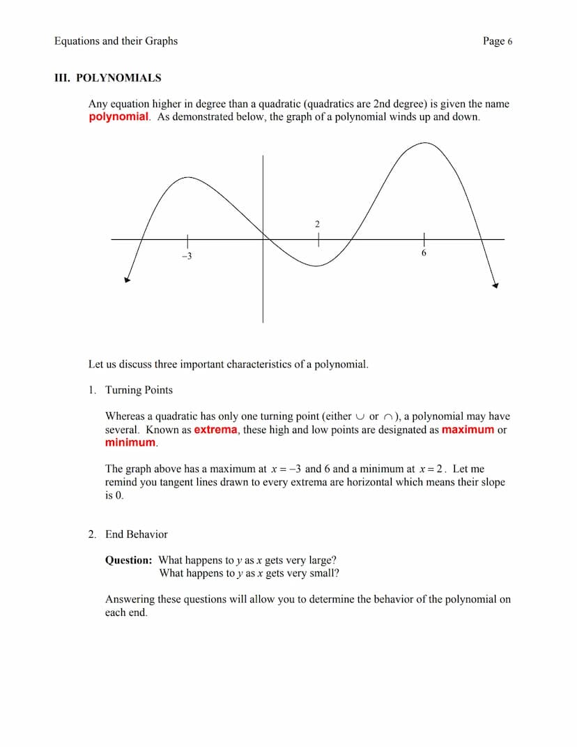 I. LINEAR EQUATIONS
A. GRAPHS
Any equation with first powers of x and/or y is referred to as a linear equation. When
graphed, all ordered (x