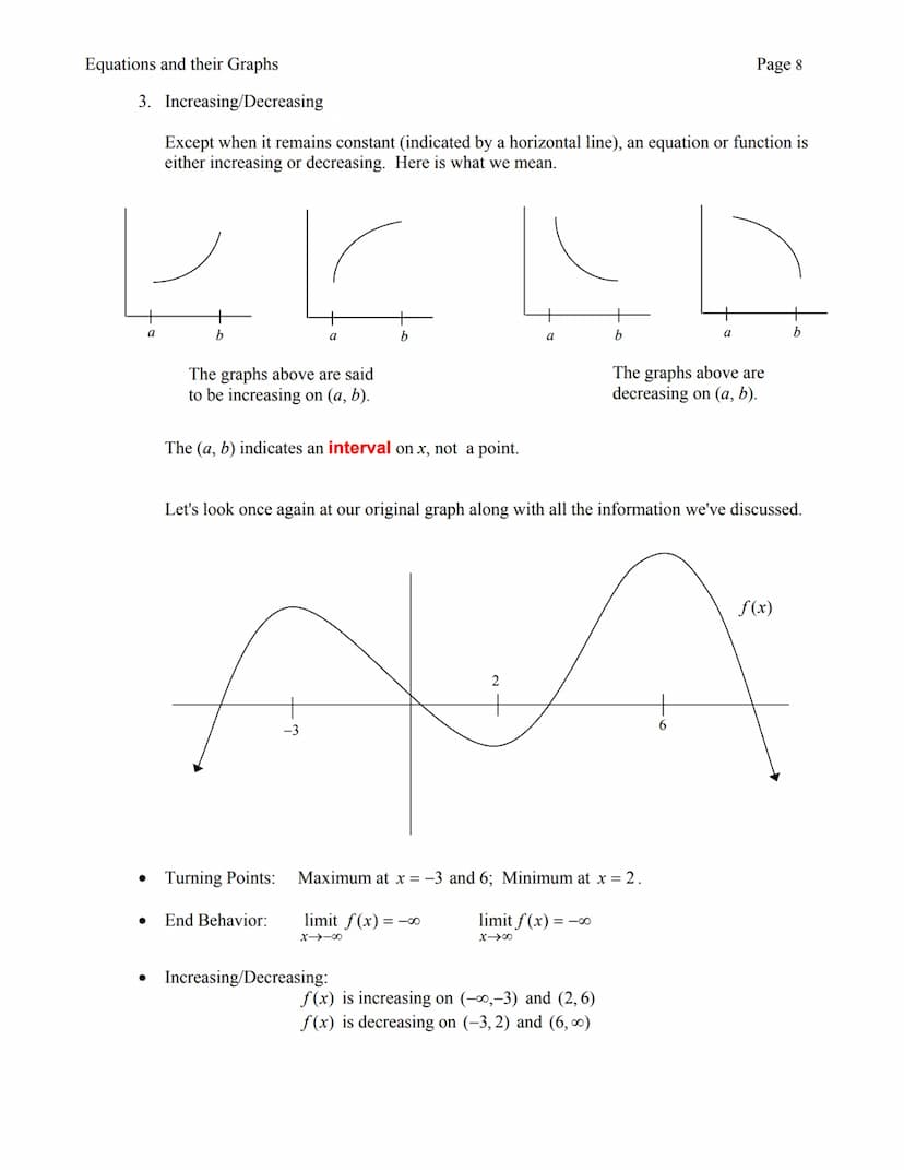 I. LINEAR EQUATIONS
A. GRAPHS
Any equation with first powers of x and/or y is referred to as a linear equation. When
graphed, all ordered (x