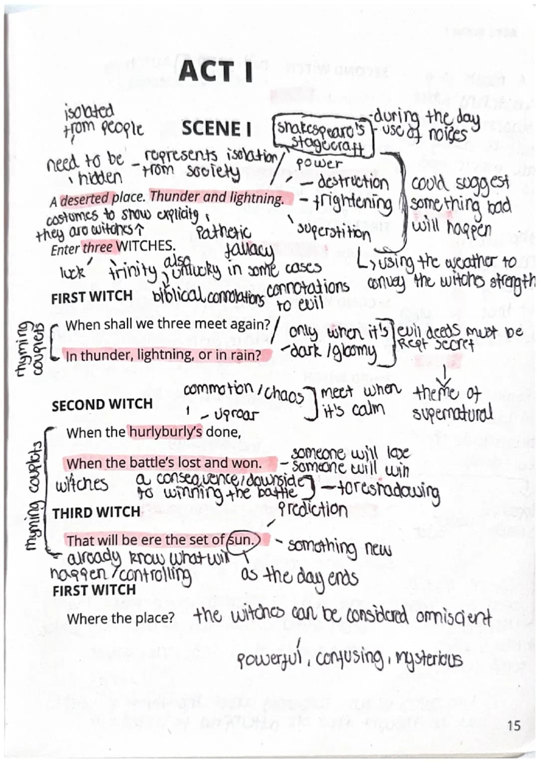 ACT I
isolated
from people
need to be
SCENE I
-during the day
(shakespeare's - Use of noises
Stagecraft
represents isolation, power
I hidden