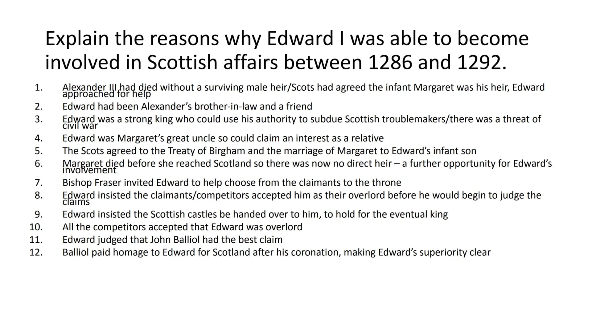 National 5 History
Tricky Questions 2014 Paper
AST/EGW/HNG 1.
2.
3.
4.
5.
6.
7.
8.
9.
10.
11.
12.
Explain the reasons why Edward I was able 